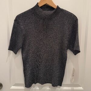 Vintage Villager Petite Silver Short Sleeve Mock Neck Sweater